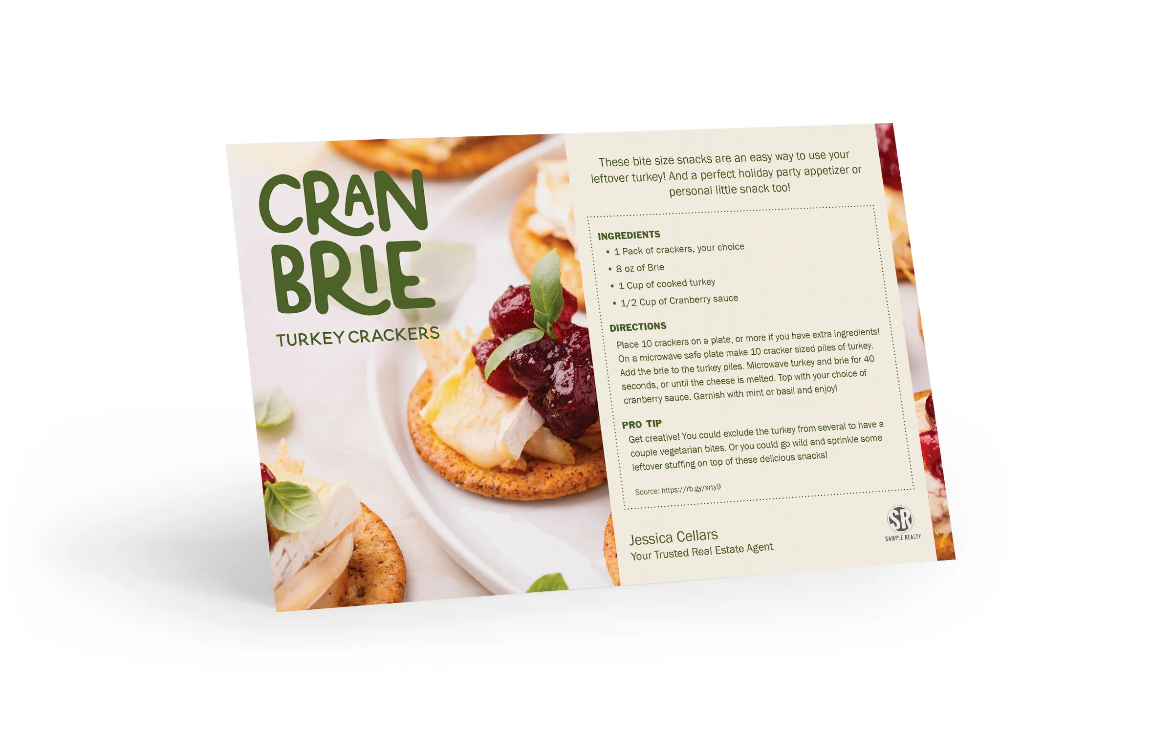 Recipe Postcard -  Cranberry Brie Turkey Crackers
