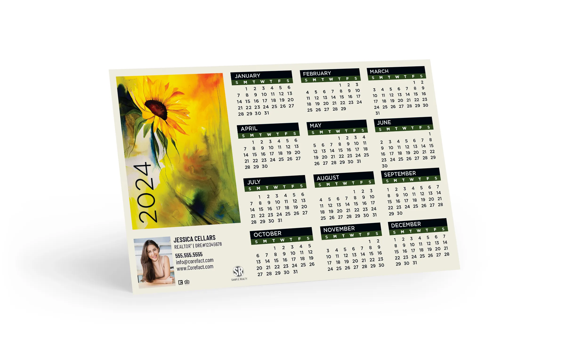 Calendar  Postcard  2024-Watercolor Sunflower