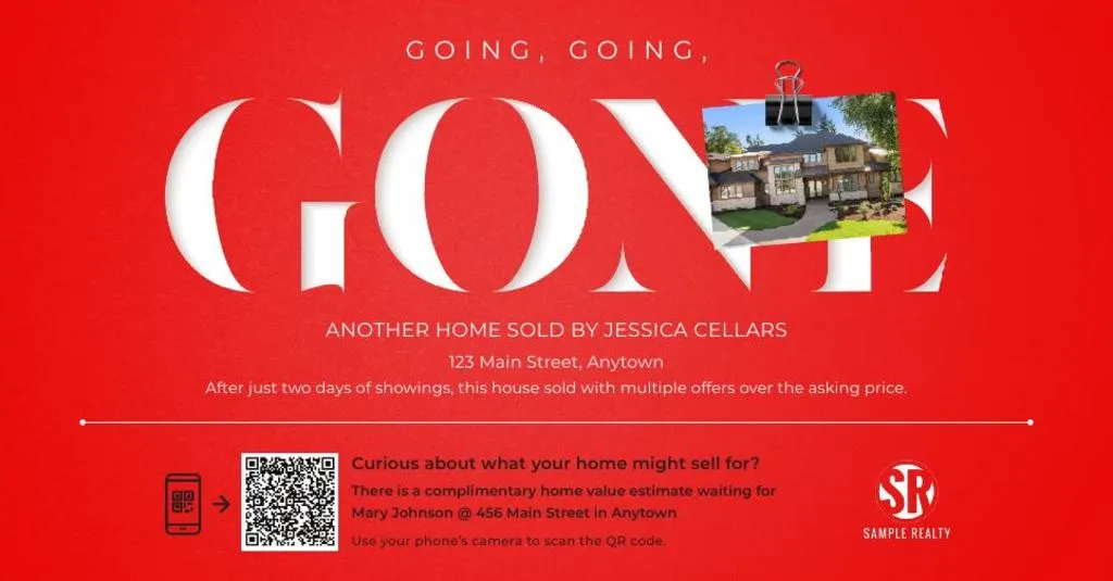 Just Sold Postcard <br>  Home Estimate QR Code -  Going Going Gone