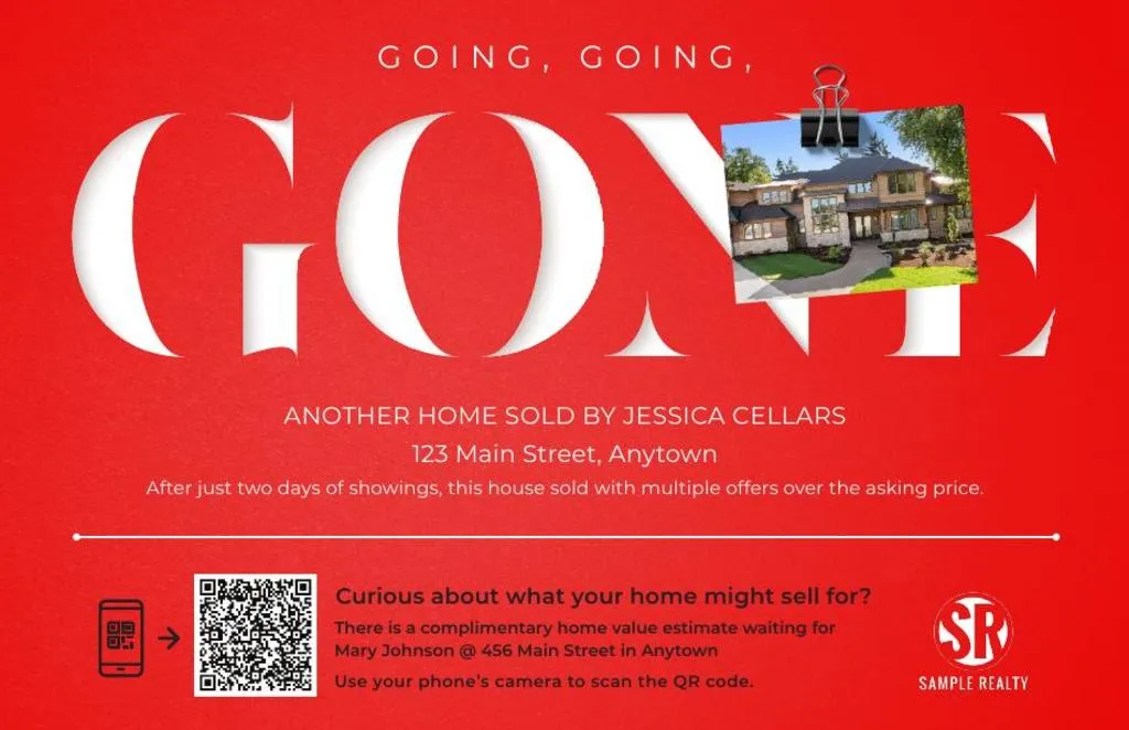 Just Sold Postcard-Home Estimate QR Code -  Going Going Gone