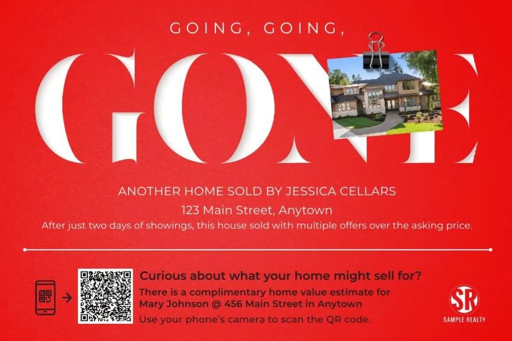 Just Sold Postcard<br>Home Estimate QR Code -  Going Going Gone