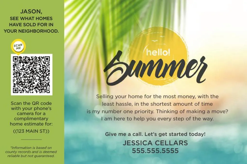 Seasonal Postcard <br> Home Estimate QR Code - Hello Summer