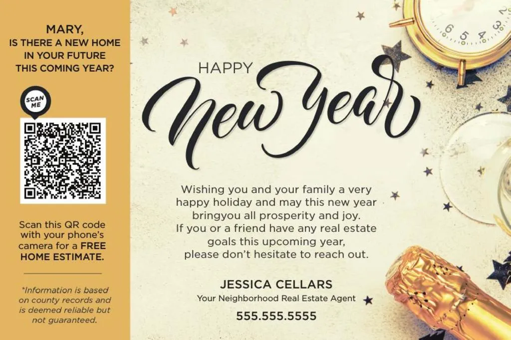 Seasonal Postcard <br> Home Estimate QR Code - New Year