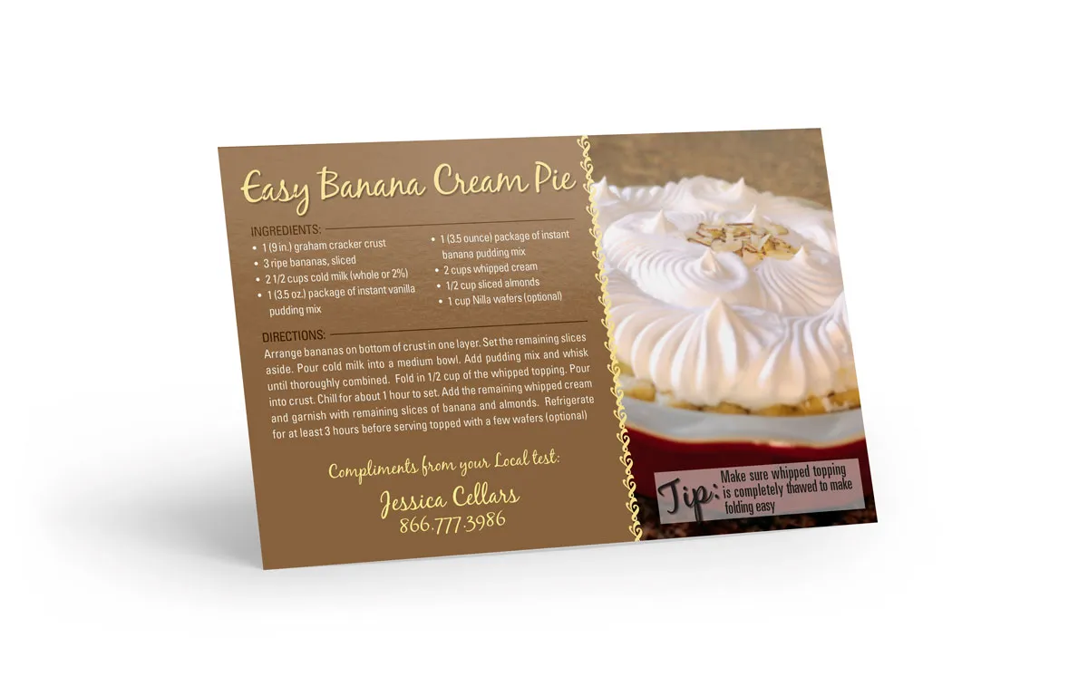 Recipe Postcard <br>  Easy Banana Creme Pie