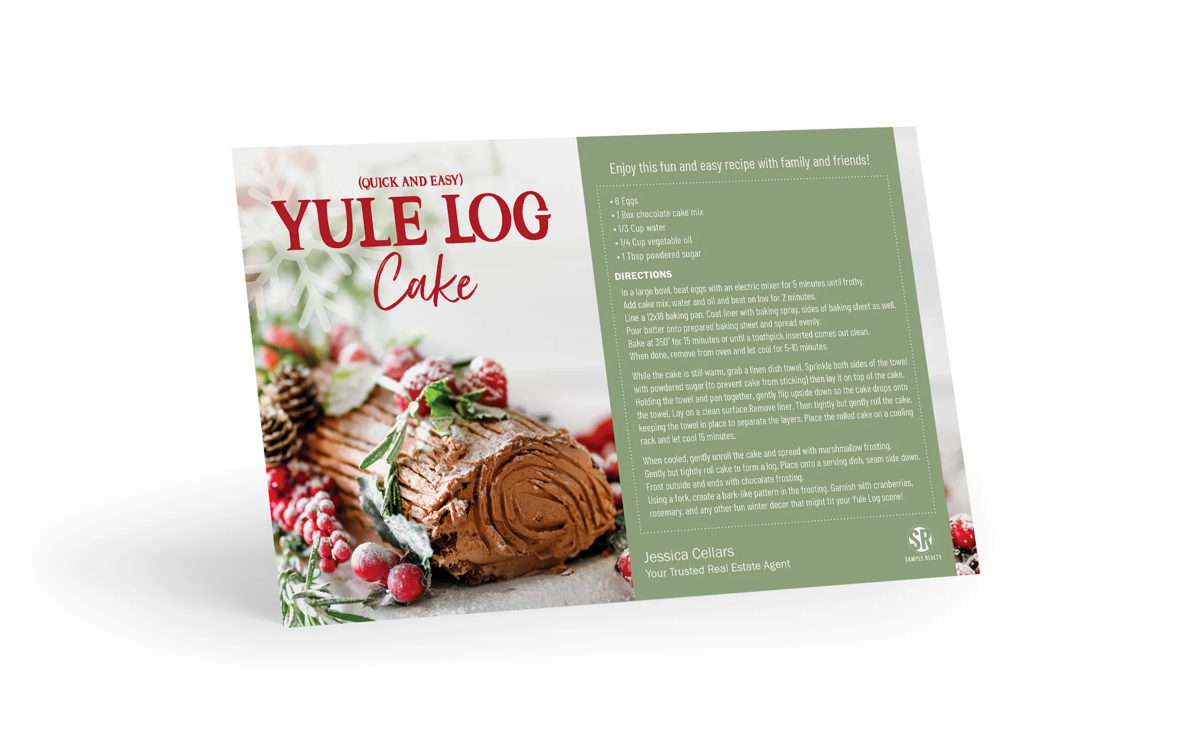 Recipe Postcard <br> Yule Log Cake